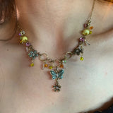 Daiiibabyyy  New Chinese Retro Bead Butterfly Necklace Women Light Luxury Exquisite High Aesthetic Design High-End Collarbone Chain Jewelry