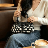 Daiiibabyyy  Retro Y2k Polka Dot Motorcycle Underarm Bag Stylish Women's Belt Buckle Design Shoulder Bag Niche Rivet Patchwork Design Handbag