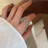 Daiiibabyyy  Shiny Rhinestone Daisy Opening Ring Women's Daily Exquisite Flower Finger Ring Holiday Party Fashion Jewelry