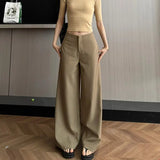 Daiiibabyyy  Gray High-Waisted Wide-Leg Pants Drapey Fabric Loose Fit Casual Women's Fashion Trousers Daily Wear Bottoms