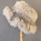 Daiiibabyyy  Winter Oversize Luxury Fluffy Raccoon Fur Bucket Hats for Women Retro Plush Warm Fisherman Hat Wide Brim Thickened Panama Cap