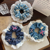 DAIIIBABYYY  -  Large Denim Double layered Hair Scrunchies With Lace for Girls and Women Elastic  Hair Bands Nordic Style Hair Accessories
