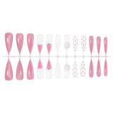 Daiiibabyyy  24pcs Pink Long Pointed Fake Nail Tips 3D Transparent Bowknots Rhinestone Decor Press On Nails Sweet French Style False Nail