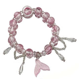 Daiiibabyyy  Korean Pink Crystal Fish Tail Pendant Bracelet For Women Elegant Handmade Beaded Tassel Chain Bracelets Jewelry Gifts