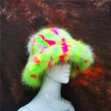 Daiiibabyyy  y2k Fluffy Faux Fur Bucket Hat Women Rabbit Fur Warm Thick Plush Winter Hat Lady Luxury Fashion Furry Panama Fisherman Cap