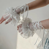 DAIIIBABYYY  -  Women Lolita Jk Lace Bow Lace-up Calf Socks Fingerless Gloves Leg Socks Ballet Strap Y2K Sleeve Set JK Clothing Accessories