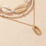 Daiiibabyyy Three Layer Beach Seashell Choker Necklaces Bohemian Natural Shell Necklace Short Collar For Women Rope Chain Choker Accessories