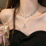 Daiiibabyyy  Y2K Hollow Star Pendant Stainless Steel Double Layer Chain Choker Necklace for Women Punk Hip Hop Trend Neck Chain Jewelry