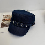 Daiiibabyyy  Fashion Cloth Rivet Denim Beret Y2k Korean Style Rivet Flat Top Washed Denim Fashion Retro Painter Hat Outdoor