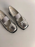 Daiiibabyyy  Leather Version Mary Janes Women's Shoes Butterfly Knot Genuine Leather Ballet Thick Bottom Low Top Casual Slip-On Shoes