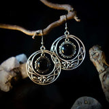 Daiiibabyyy  Gothic Victorian Silver Color Celtic Knot Black Agate Pendant Dangle Earrings for Women Halloween Pagan Witchcraft Jewelry Gifts