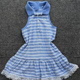 Daiiibabyyy  Sweet Kawaii High neck Vest Dresses Lace Aesthetic Summer Sexy Girl Stripe Vintage Slim Chic Dress Trendy Halter Y2k Mini Dress