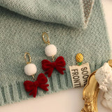 DAIIIBABYYY  -  New Romantic Winter Red Velvet Flocking Bow-knot Earrings Korean Fashion White Furry Ball Multi-style Dangle Earring Jewelry