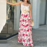 Daiiibabyyy  Casual Sleeveless Pleated Long Dress 2025 Elegant Color Blocking Women's Dress Summer Sexy Off Shoulder Print Loose Party Dress