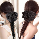 Daiiibabyyy  Polka Dot Bow Twist Braid Synthetic Ponytail Wig For Daily Wear Elegent Low-tie Synthetic Claw Clip Braided Ponytail Hairpiece