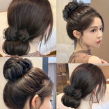 Daiiibabyyy  Synthetic Hair Bun Extensions Wig Claw Clip Bun Hairpiece with Tulle Decoration Balletcore Duckbill Clip Hair Bun for Women Use