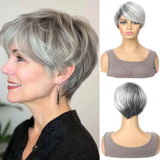 Daiiibabyyy  New Grey Side Part Wig for Women Trendy Fashionable Hairpiece Short Head Cover Popular Hair Extensions Chinese Style