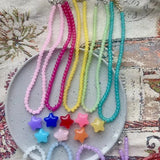 DAIIIBABYYY  -  Romantic Summer Colorful Sugar Star Pendant Glass Bead Choker Necklace Girl Aesthetic Y2K Boho Charm Holiday Jewelry Accessories