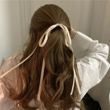 Daiiibabyyy Fashion Ribbon Bow Hair Rope for Women Korean Design White Black Long Tassel Elastic Rubber Bands Girls Ponytail Ties Headwear