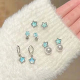Daiiibabyyy  Y2K Blue Crystal Star Stud Earrings For Women Egirl Exquisite Zircon Pentagram Star Temperament Earrings Aesthetic Jewelry