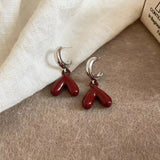 Daiiibabyyy  Vintage Red Drop Glaze Peach Heart Drop Earrings for Women Trendy Geometric Metal Earrings Christmas Creative Jewelry Gifts ﻿