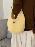 Daiiibabyyy  Ladies' Tote Bag Autumn Winter Korean Plush Dopamine Sweet Kawaii Simple Versatile Daily Large Capacity Knitted Handbag For Girl
