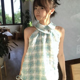 DAIIIBABYYY  -  Hot Girl French Retro Bubble Plaid Sleeveless Camisole Women's Summer Pure Lust Style Niche Slim Waist SlingTops  Female Clothes