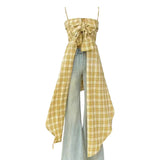 DAIIIBABYYY  -  Summer Lace Age-reducing Yellow Plaid Irregular Camisole Female Slimming High-street Personalized Tops Vest Female Clothes