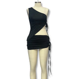 Daiiibabyyy  2 Pieces Set For Woman Dress Off Shoulder Ruched Skirt Dresses Summer Mini Dress Black Crop Top Dress White Side Cut Out