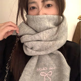 Daiiibabyyy  Japanese Cute Bow Scarf Winter Women's New Atmosphere Cold and Warm Neck Protection Knitted Scarf Embroidery