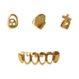 Daiiibabyyy  Hip-Hop Teeth Shining Zircon Cross Four Hollowed-Out Golden Shining Grill Teeth Accessory Rap Style Holiday Party Gift