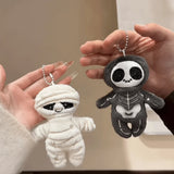 Daiiibabyyy  Cute Skeleton Halloween Plush Keychain Skull Stuffed Bag Pendant Keyring Mummy Style Key Hanging Bag Decoration