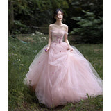 Daiiibabyyy  Fairy Blush Pink Wedding Dresses Off Shoulder Tulle A-Line Photos Shoot Dresses Bridal Dress Elegant Prom Gowns Customized