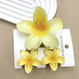 DAIIIBABYYY  -  3Pcs Sweet Colorful Plumeria Flower Shark Clip Hair Claw Bohemian Ponytail Clip Plastic Hairpin Barrette Summer Hair Accessories
