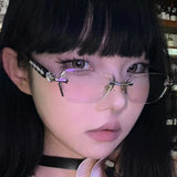 Daiiibabyyy  Women Y2K Vintage Frameless Glasses for Men Business Fashion Travel Eyewear Anti Eyestrain High-Quality Metal Hinges Eyeglasses