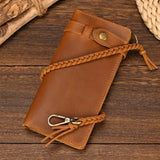 DAIIIBABYYY  -  Vintage Crazy Horse leather men long wallet Hasp Open large capacity zipper coin purse genuine leather chain clutch men wallets