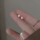 Daiiibabyyy 925 Silver Needle Shiny Zircon Stud Earrings Women  Style Cute Sweet Jewelry Accessories  Simple Fashion Jewelry Accessories