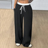 DAIIIBABYYY  -  Simple Straight-leg Casual Pants Loose and Slim Elastic Waist and Floor Trousers for Women