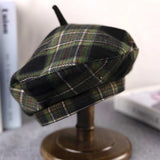 Daiiibabyyy  berets Fashion Beret Wool Plaid Green Casual Beanie Retro Literary Forward Cap Peak Cap Driver Women Hat FDM01