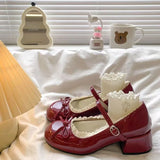 Daiiibabyyy  Women Leather Thick Heel Mary Jane Shoes Elegant Butterfly Knot Decor Concise Fashion Outdoor Daily Dress Ladies Footwear