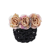 Daiiibabyyy  Spring Clip Beaded Crochet Hair Clip Barrettes For Flight Attendant Women Bun Net Crystal Hairnet Cover Zircon Flower Bun Snood