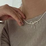 DAIIIBABYYY  -  New Arrival Retro Sweet Elegant Zircon Bow Tassel Pendant Necklace For Women Fashion Imitation Pearls Jewelry Gifts