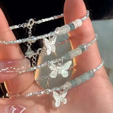 Daiiibabyyy  New Green Crystal Butterfly Shape Pendant Bracelet For Women Fashion Metal Irregular Geometric Beaded Chain Bracelet Jewelry