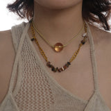 Daiiibabyyy  Vintage Bohemian Handwoven Double Layer Natural Stone Crystal Adjustable Design Necklace For Women Girls Fashion Jewelry