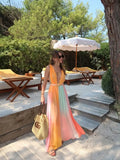 Daiiibabyyy  Gradient Dress V Neck Braid Dress Sleeveless Cover Up Pintuck Draped Midi Dress Chic Casual Beach Women Clothing