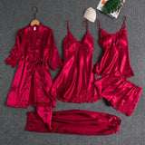 Daiiibabyyy  Women's Long Sleeve Pajama Set Five Piece Includes Shorts Robe Home Clothes Comfortable Breathable Sleepwear for All Seasons