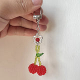 Daiiibabyyy  Handmade Red Bead Keychain Colorful Cute Exquisite Fruit Flower Bag Mobile Phone Pendant Fashion Purse Headphone Bag Accessories