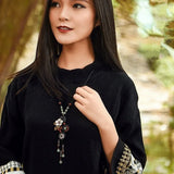 Daiiibabyyy Long Boho Necklace Women Statement Pendants Shell Flower Colorful Natural Stone Necklaces for Women Wood Accessories