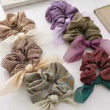 DAIIIBABYYY  -  Korean New Sweet Cute Colorful Check Fabric Elastic Scrunchie High-grade Handmade Bow Hair Accessories Horsetail Hair Rope