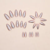 Daiiibabyyy  24pcs Manicure Long Almond False Nails Star Moon French Press on Nails Detachable Flower Fake Nails Women DIY Manicure